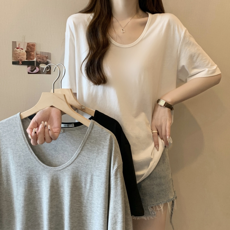 實拍  夏裝半高領印花短袖打底衫女卡通