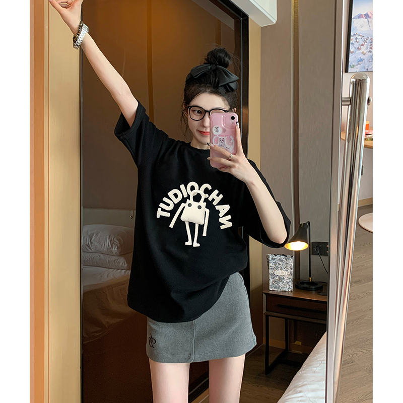 2024年夏裝新款220克/精梳純棉後包領有縫邊S-XXXL夏裝短袖T恤女