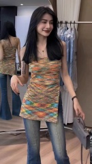 Rainbow striped camisole women's outer wear summer design niche Thai French sweet cool hot girl sleeveless top