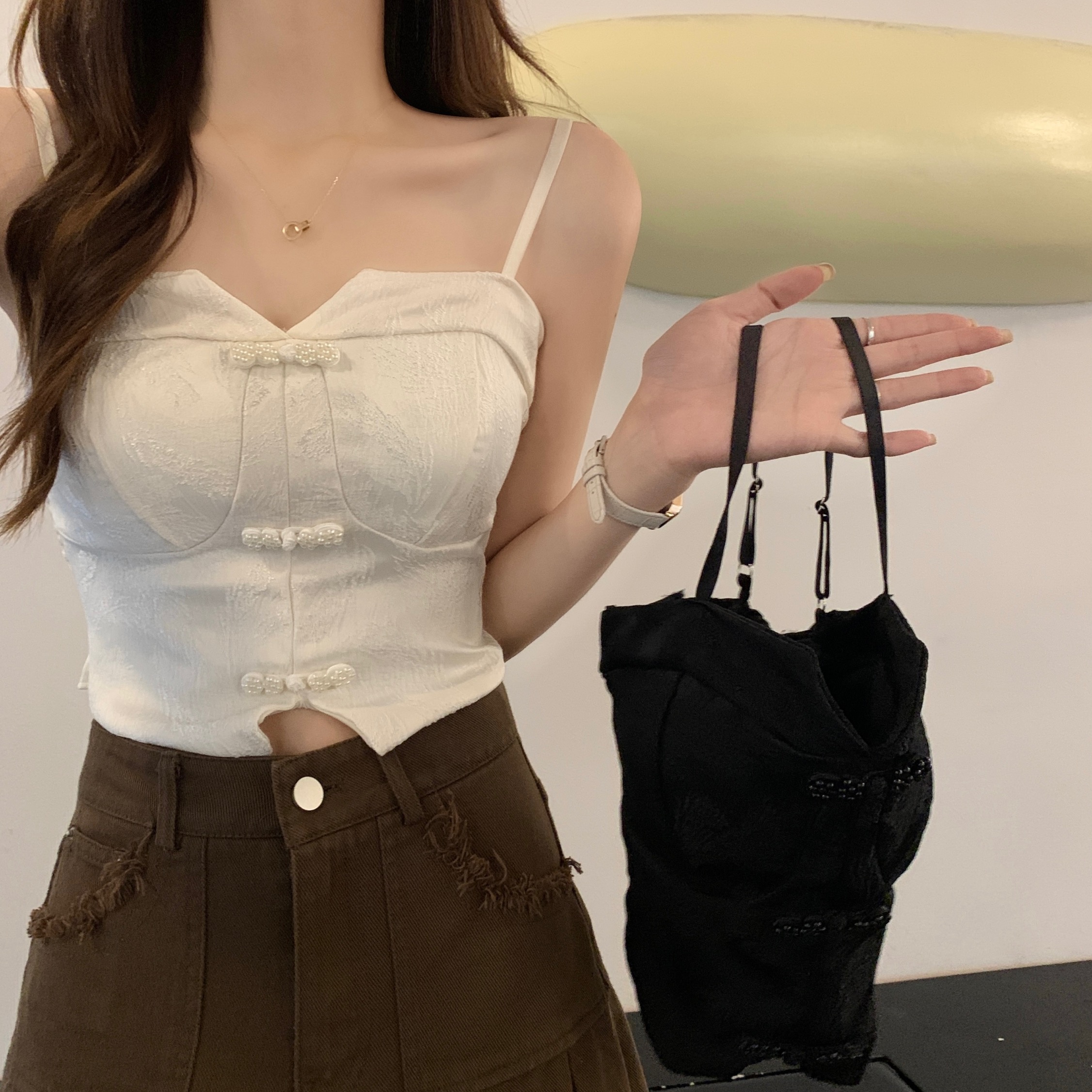 實拍  國風新中式盤扣吊帶背心女外穿夏內搭辣妹性感上衣