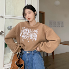 圓領衛衣女新款復古辣妹風短款超火無帽長袖上衣