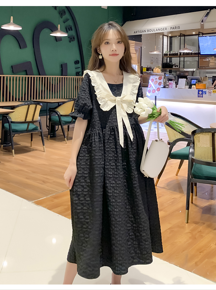 原版質量 甜美法式提花娃娃領連衣裙大碼遮肉遮胯顯瘦過膝裙子
