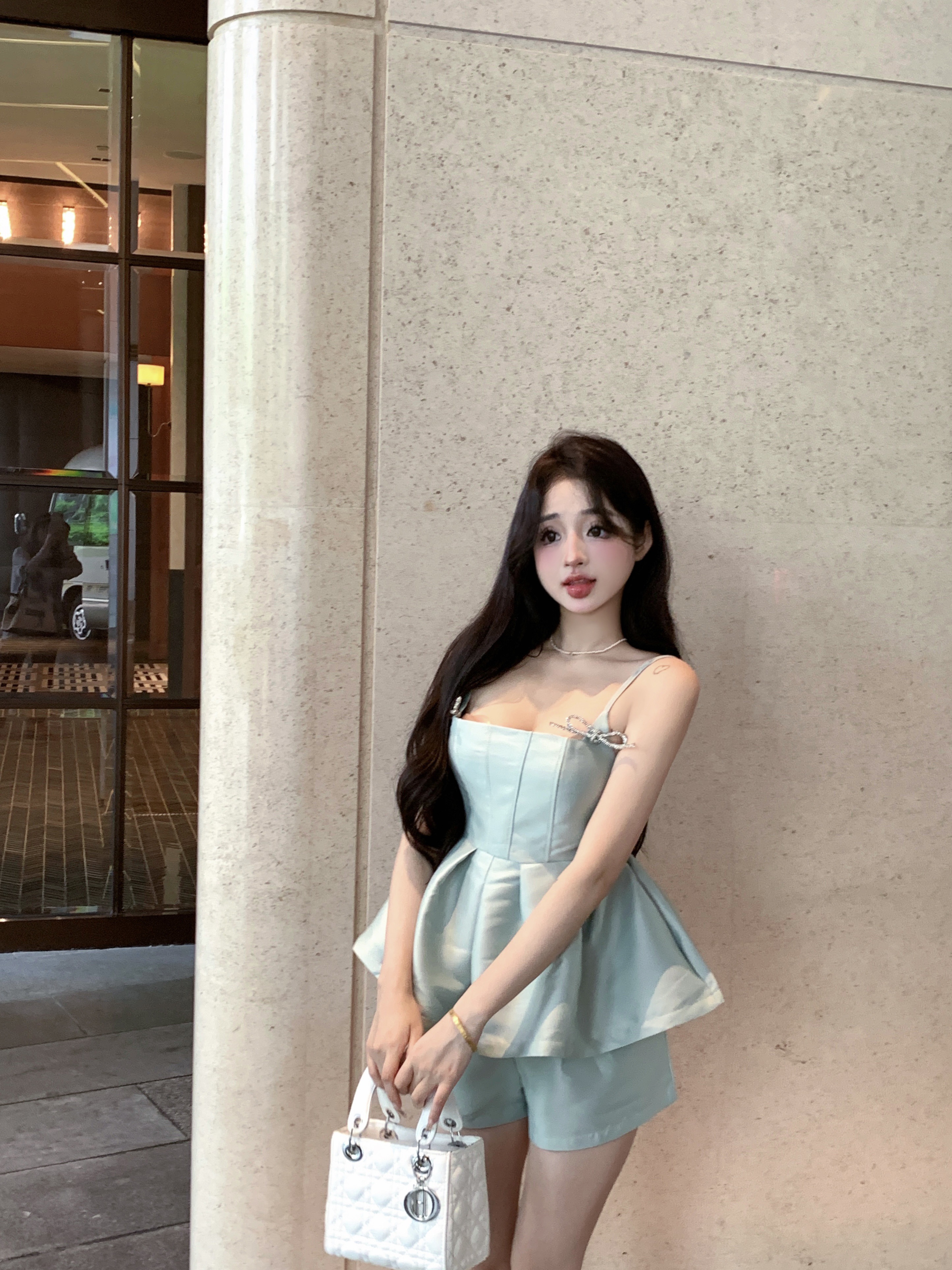 實拍蝴蝶結吊帶小背心女夏季純欲風魚骨短款氣質上衣外穿兩件套