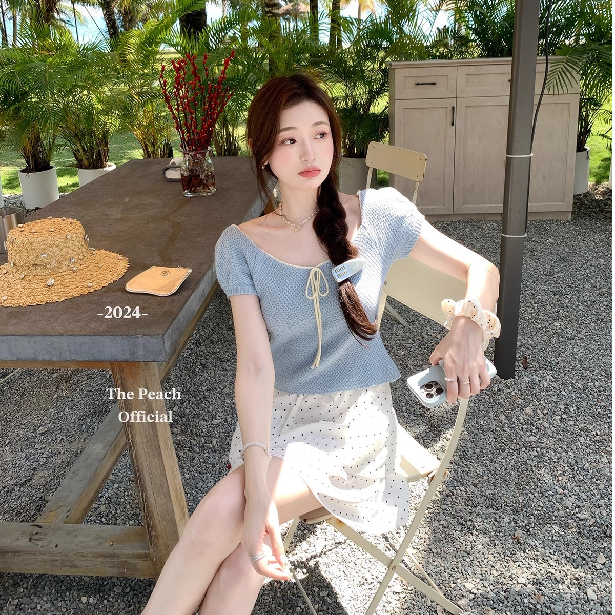 已出貨 法式少女假日鈎花短袖針織衫2024年夏季設計感短袖打底衫