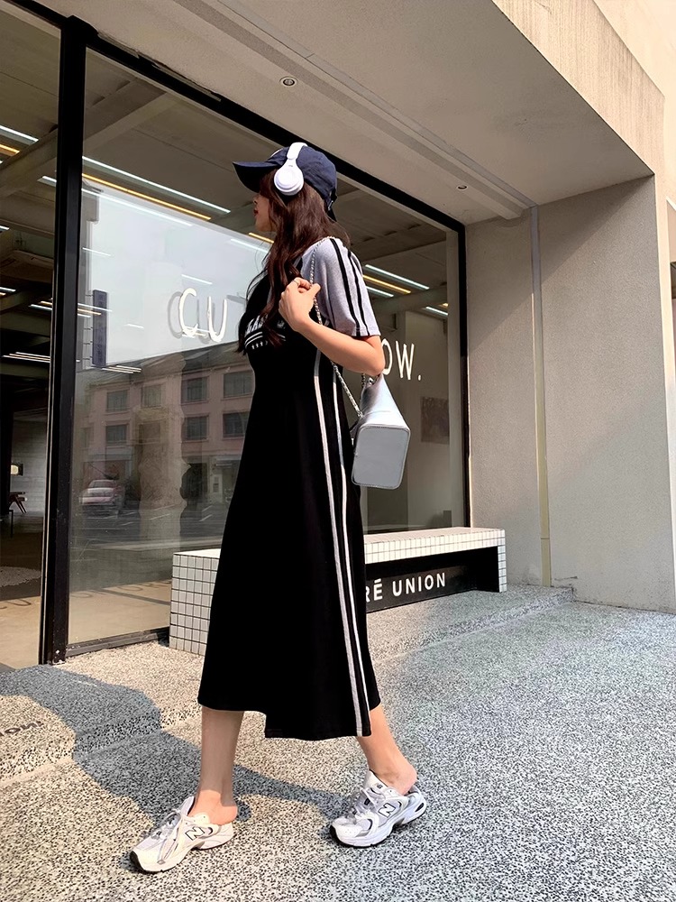 純欲辣妹風Polo領連衣裙女露腰設計感顯瘦綁帶包臀中長開叉裙夏新