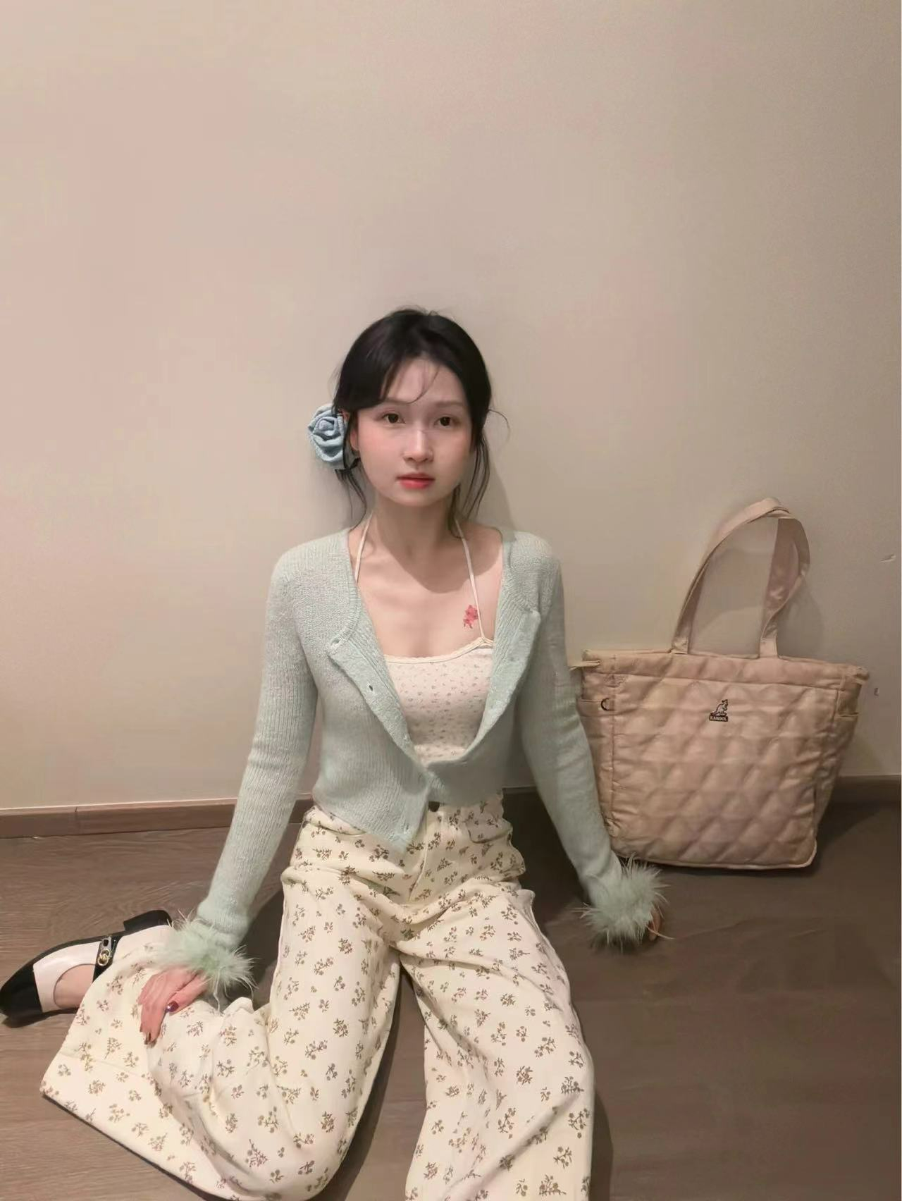 AN Maiden 韓版碎花直筒闊腿褲女夏季小眾高腰減齡垂感百搭休閒褲