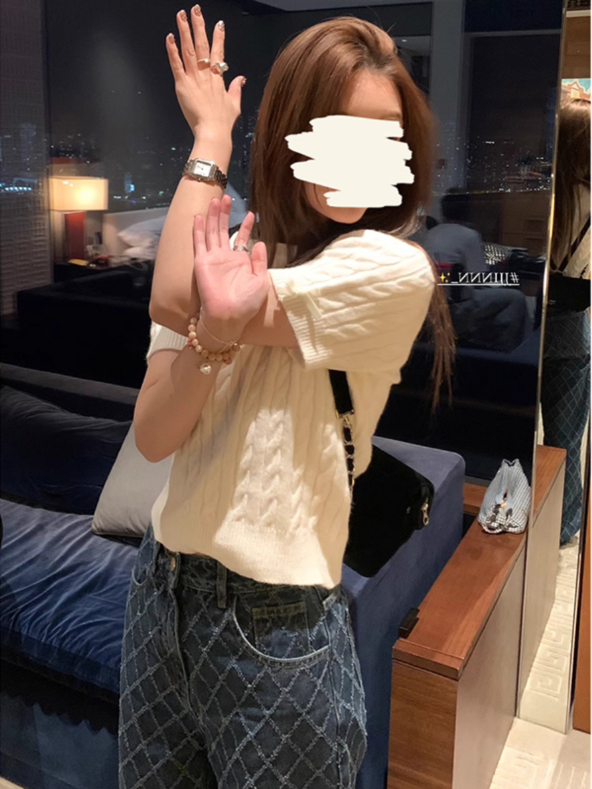 HEY黑哥 元英歐尼 高密高織工藝女春氣質復古麻花短袖針織衫GIRL