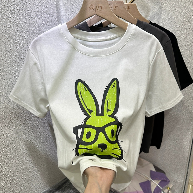 落肩寬鬆版型200克精梳純棉後包邊短袖T恤印花款
