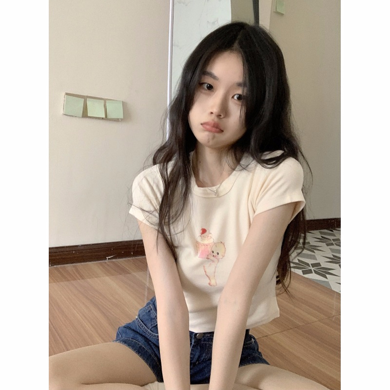 2024年夏裝新款 92棉/8氨綸40支210g純棉 修身短款T恤女短袖