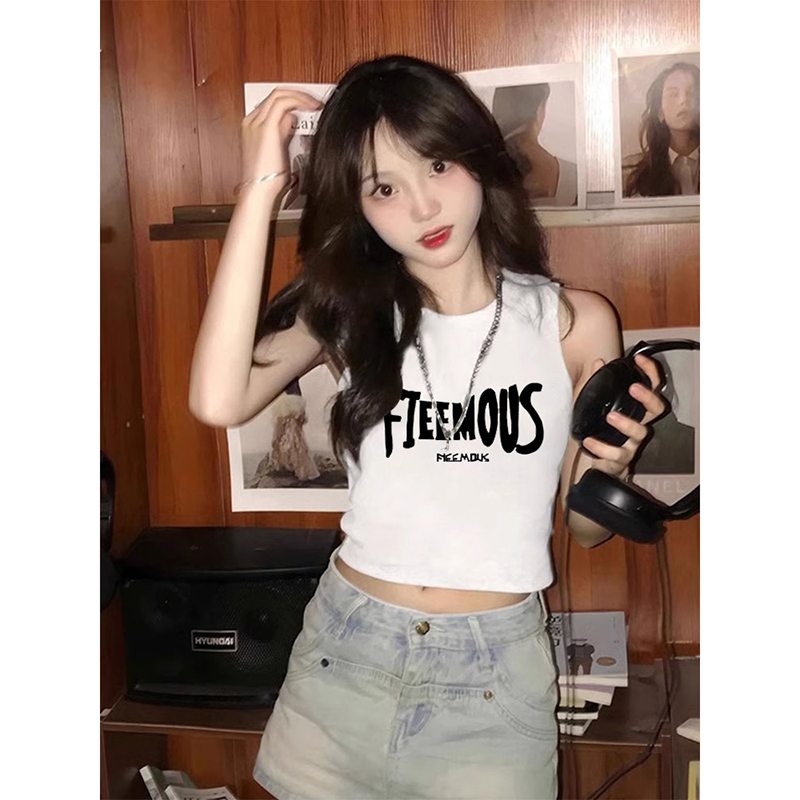 春夏季修身短款背心無袖t恤女搭半身牛仔裙兩件套