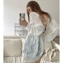 白色針織罩衫女夏季吊帶外搭2024新款慵懶設計感小眾鏤空露背上衣