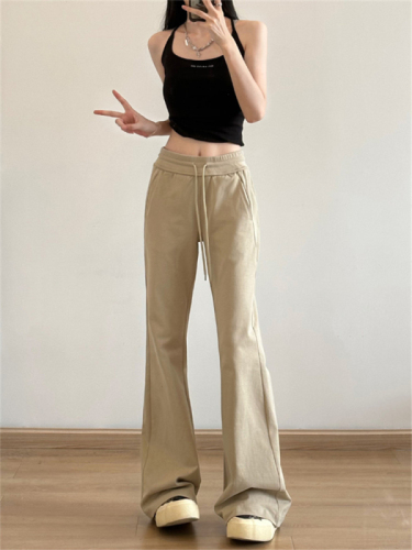 American high-quality slimming micro-flared floor-length sweatpants for hot girls, sports and leisure, tall, low-waisted horseshoe trousers