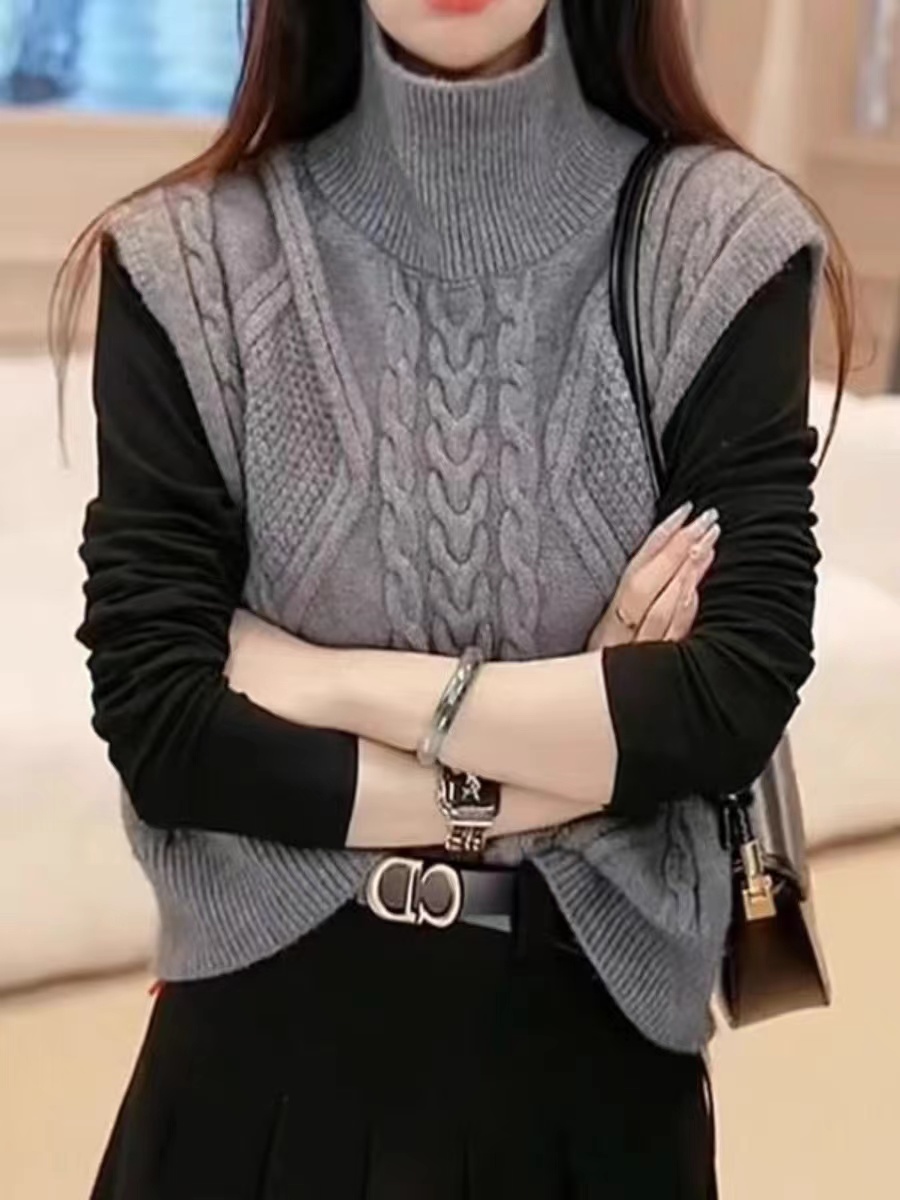 高領毛衣女春季外穿2024年新款韓版洋氣設計感雙面穿針織背心