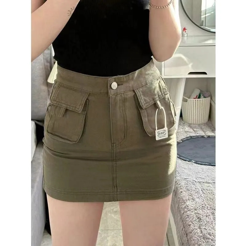 小個子ins軍綠色工裝牛仔半身裙褲女夏季設計辣妹高腰顯瘦a字短裙