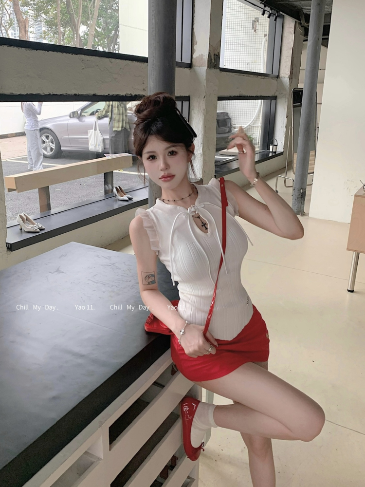 實拍實 價新中式圓領小眾氛圍針織收腰無袖背心吊帶女