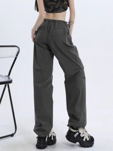 2024 Spring and Summer Quick-drying Gray Overalls Women's Summer Bottoms American Umbrella Pants Loose Straight Slimming Sports Pants