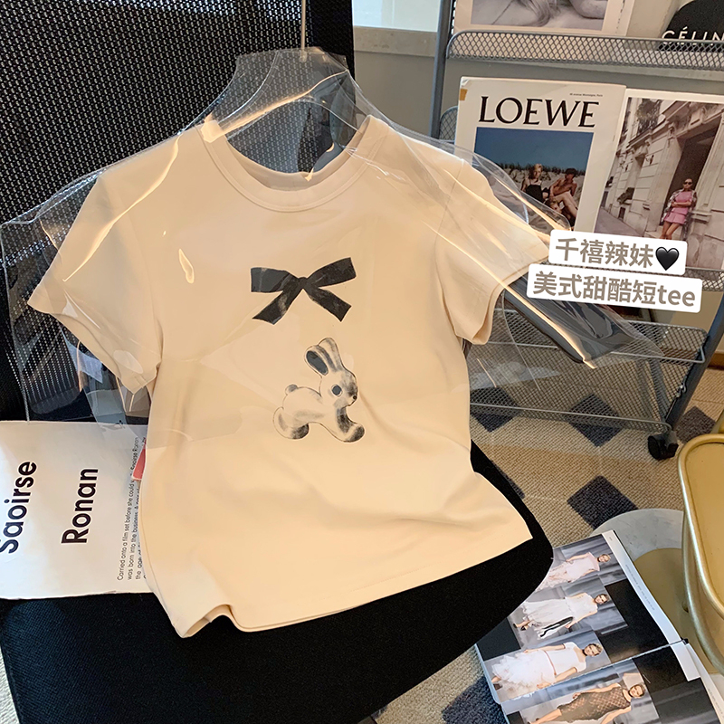 2024年夏裝新款 92棉/8氨綸40支210g純棉 修身短款T恤女短袖