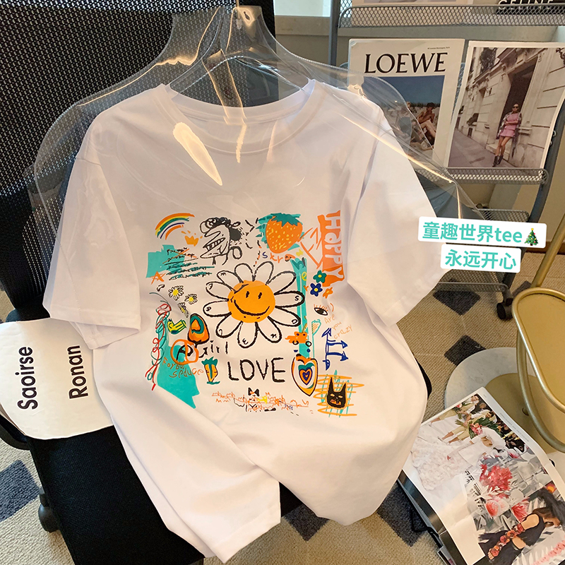 2024年夏裝新款 220克/精梳純棉後包領有縫邊S-XXXL夏裝短袖T恤女