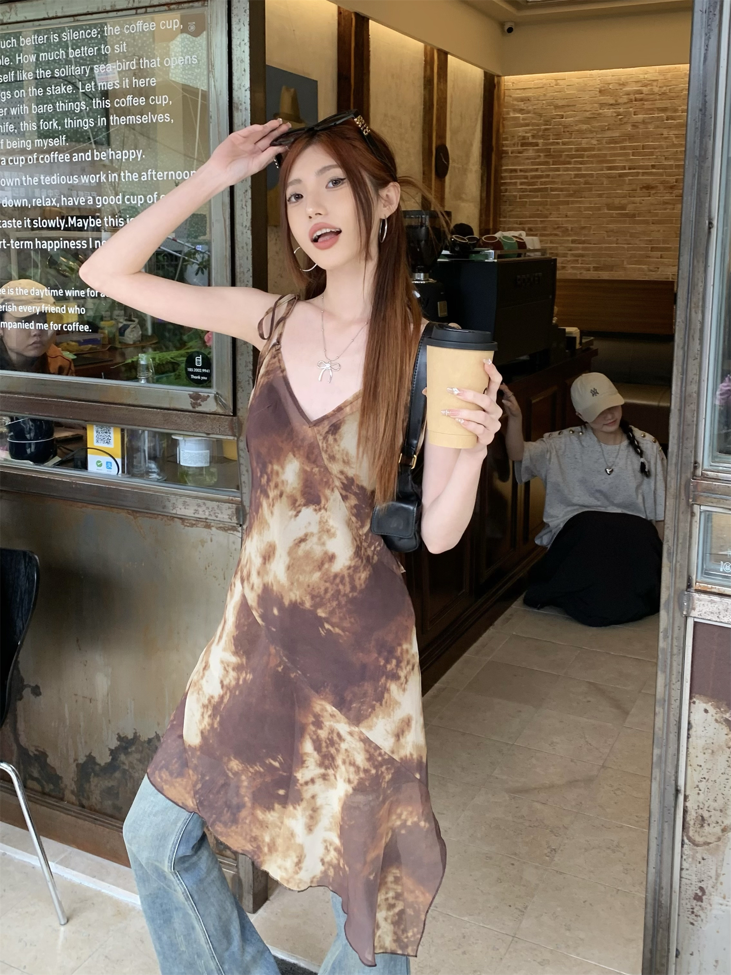 實拍 復古辣妹不規則扎染吊帶連衣裙修身顯瘦氣質短裙吊帶裙