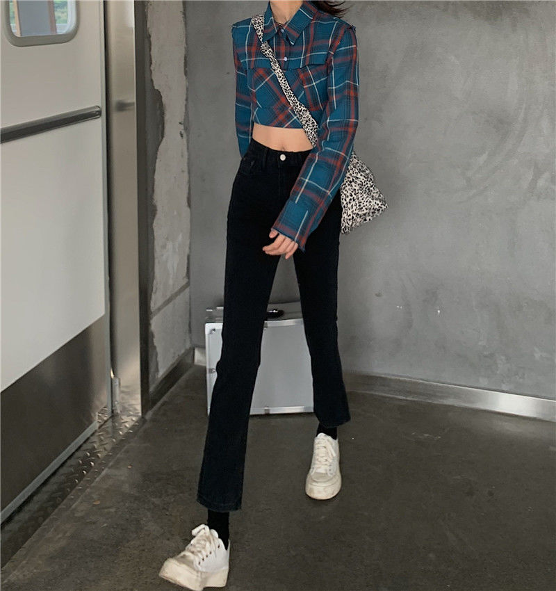 夏季新款韓版ins復古高腰黑色牛仔褲女修身顯瘦百搭九分煙管褲子
