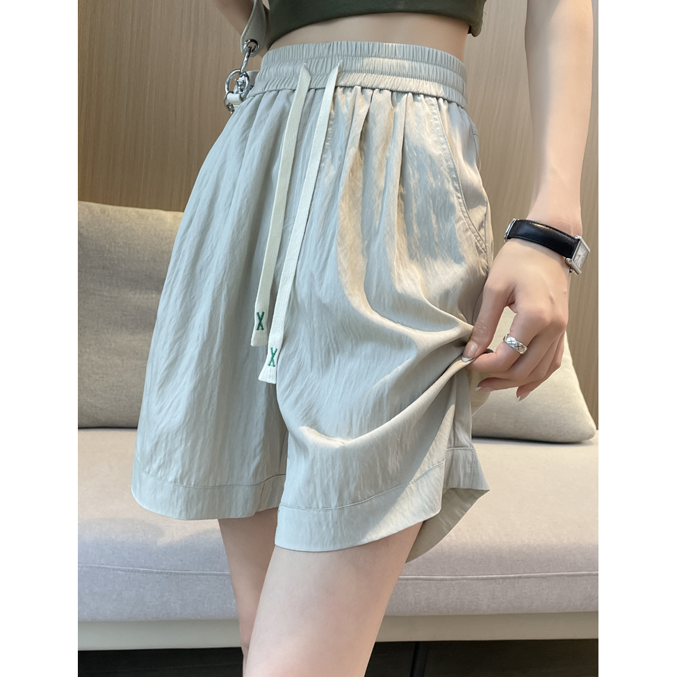 夏天冰絲運動短褲子女大碼胖mm夏季薄款高腰顯瘦百搭五分闊腿中褲