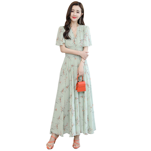 Fashion new chiffon dress female British style goddess style high waist British style foreign style summer slimming long swing