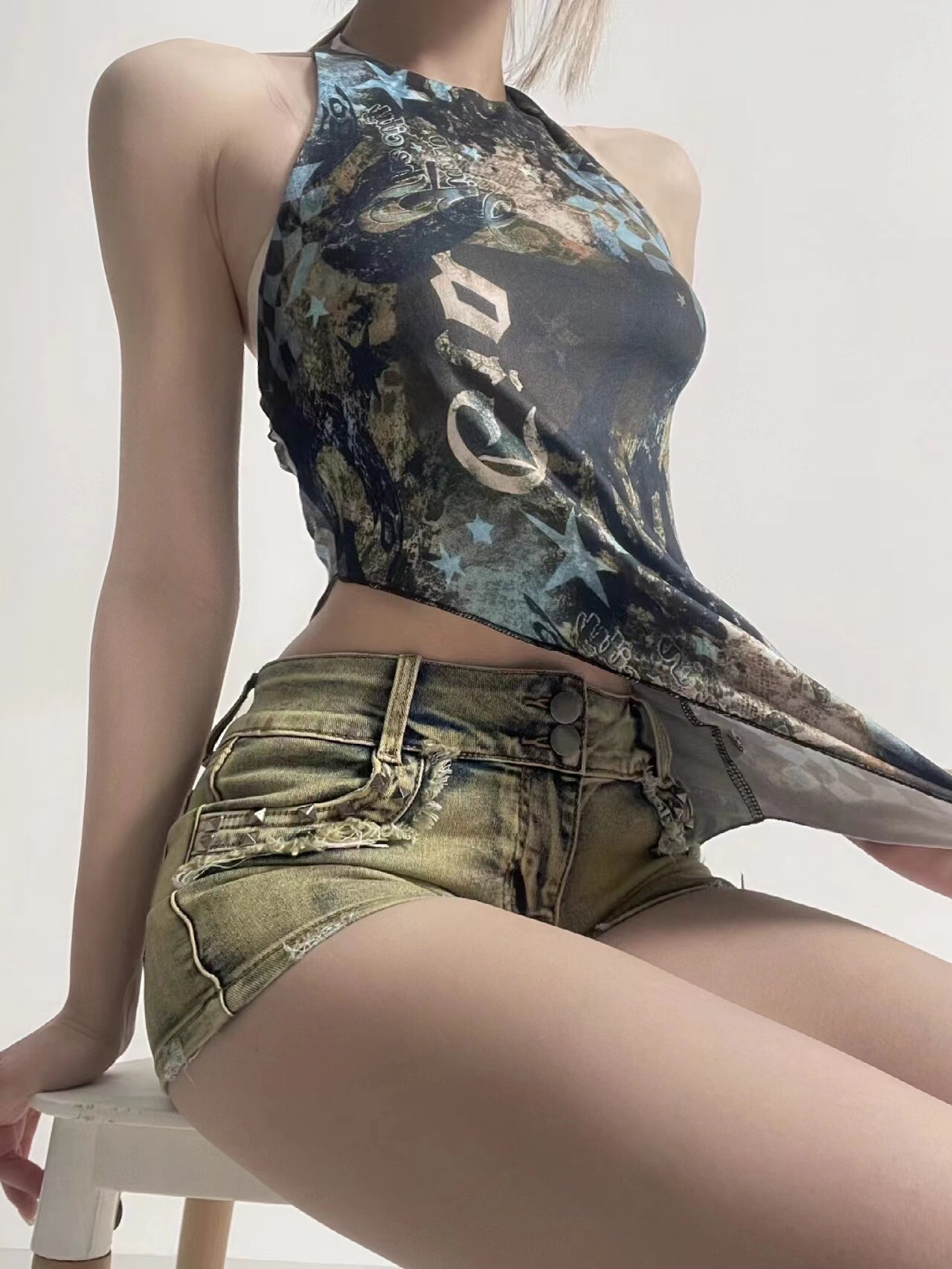 美式辣妹柳丁低腰牛仔超短褲女2024春夏新款修身顯瘦包臀闊腿熱褲
