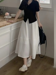 7285+7283實拍大碼女裝法式輕熟風鹽系穿搭上衣兩件套裝連衣裙子