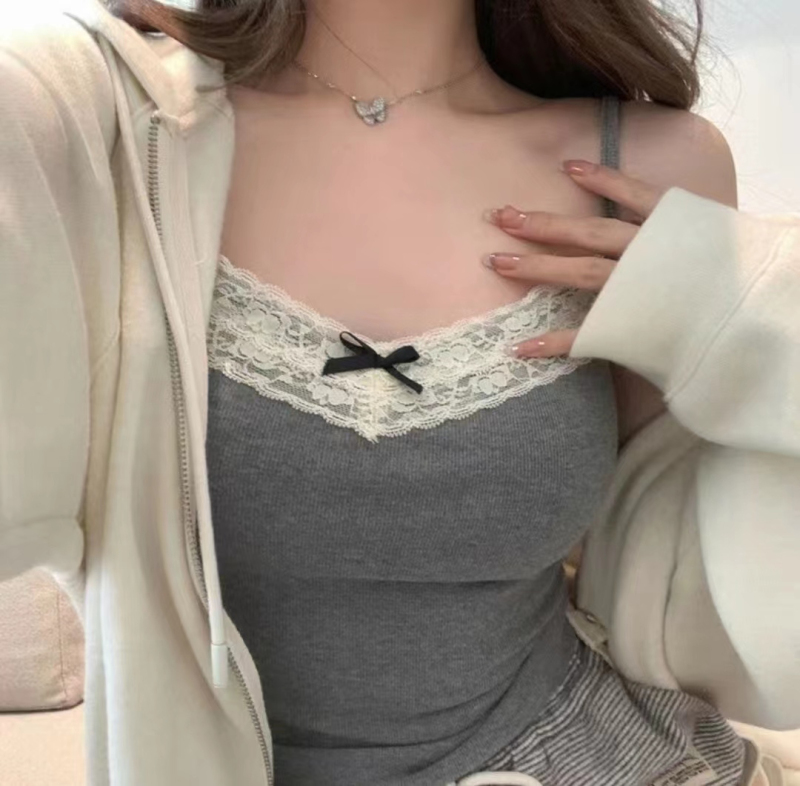 羅紋 帶胸墊 吊帶背心打底衫內搭蕾絲上衣