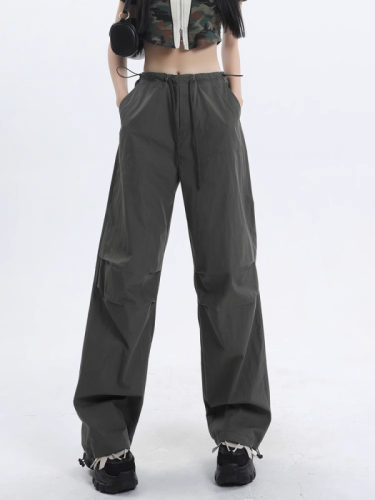 2024 Spring and Summer Quick-drying Gray Overalls Women's Summer Bottoms American Umbrella Pants Loose Straight Slimming Sports Pants
