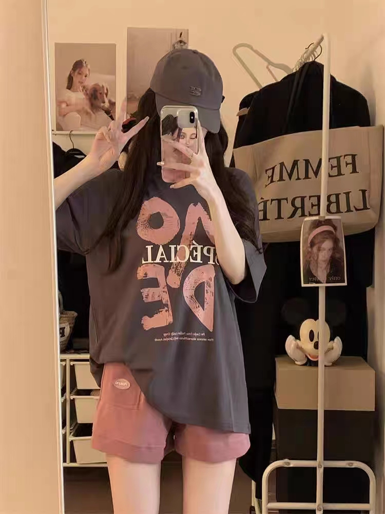時尚洋氣運動服套裝女夏季短袖短褲學生韓版寬鬆減齡休閒兩件套潮