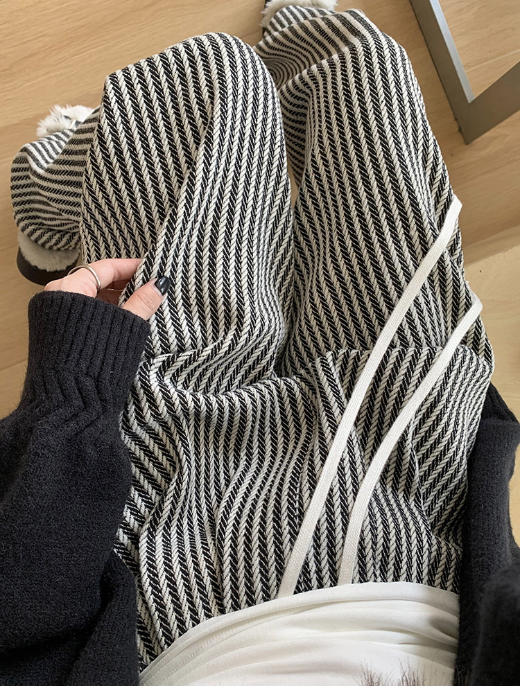 783# -官圖 豎條紋褲子女春季2024新款休閒直筒慵懶闊腿褲