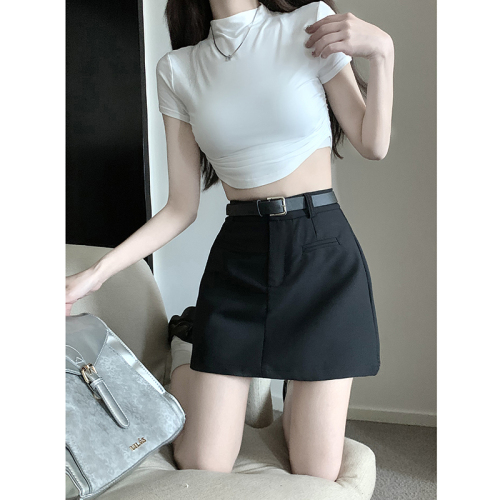 Real shot!  2024 New Gray Suit Hip Cover Skirt High Waisted Slim American Hot Girl A-Line Short Skirt for Women