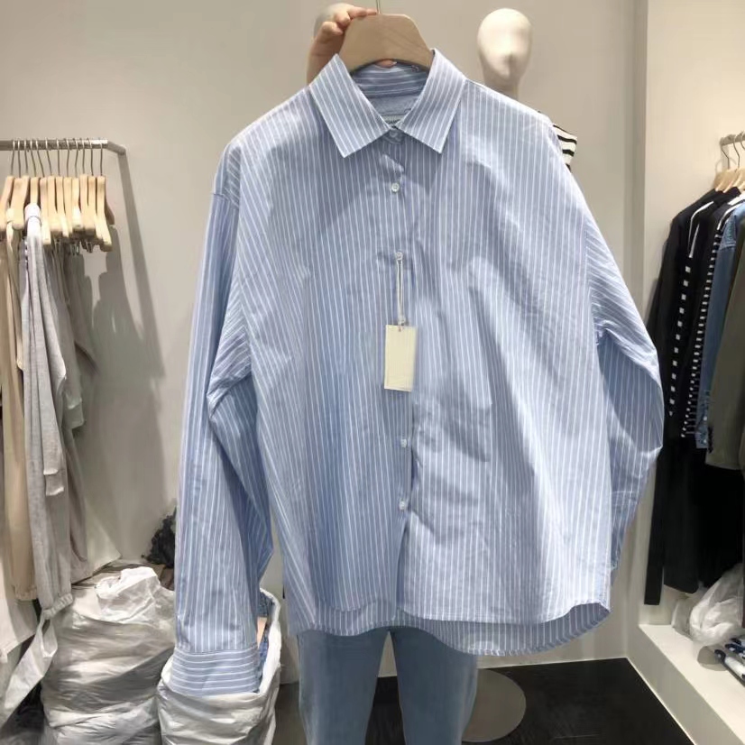 韓國chic 法式經典條紋寬鬆百搭襯衣