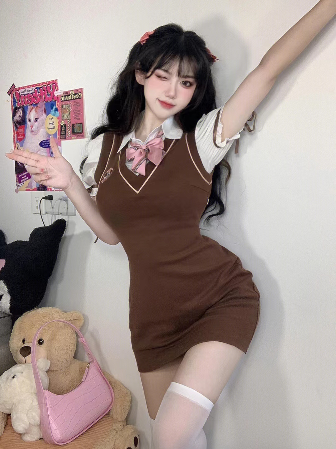 質量純欲學院風JK美式包臀裙辣妹女學生假兩件裙子