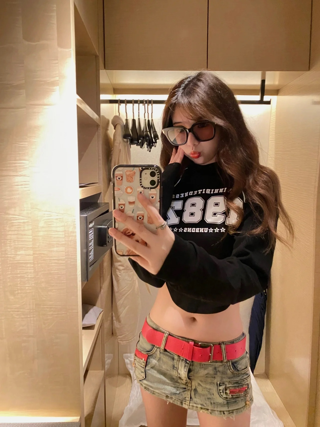 、時尚辣妹美式牛仔短裙低腰百搭A字水洗做舊包臀裙褲