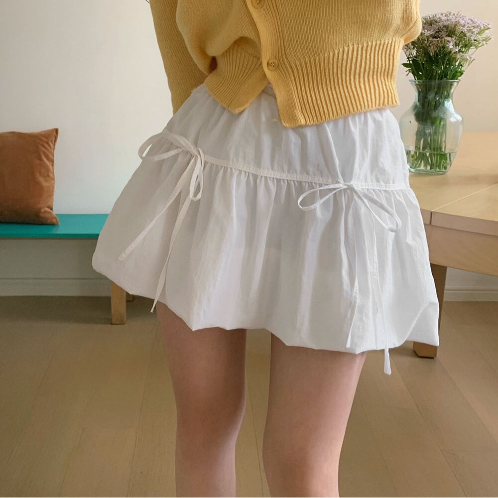 chic Korean spring and summer new age-reducing sweet bow small fresh tutu skirt versatile short skirt skirt