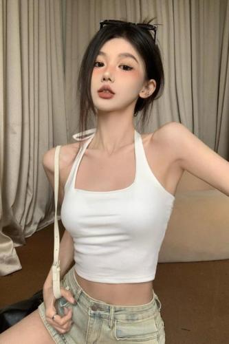 Real shot of summer white halterneck small camisole top worn inside and outside with breast pads and beautiful back for hot girls
