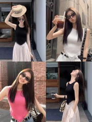 MULVAN 針織吊帶背心女夏季甜辣風外穿修身顯瘦無袖流蘇短款上衣