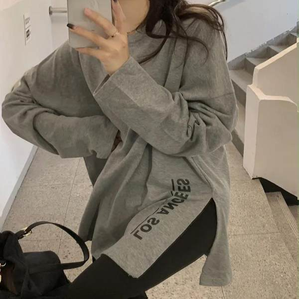 長袖白色打底衫女2024春夏疊穿寬鬆慵懶上衣T恤女