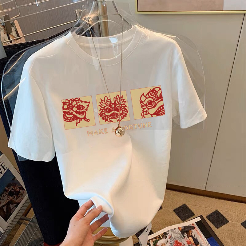 2024年春夏新款 220克/精梳純棉後包領有縫邊S-XXXL夏裝短袖T恤女