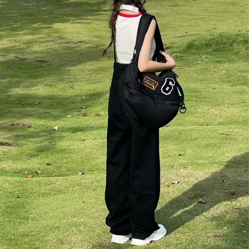 2024夏季韩版复古设计感大码减龄气质直筒连体裤黑色牛仔背带裤女