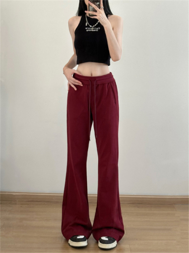 American high-quality slimming micro-flared floor-length sweatpants for hot girls, sports and leisure, tall, low-waisted horseshoe trousers