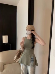 純欲風針織獨特别致小吊帶背心女夏季外穿修身開叉無袖甜辣小上衣