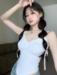 實拍 純欲v領修身氣質外穿顯瘦不規則短款背心吊帶上衣女