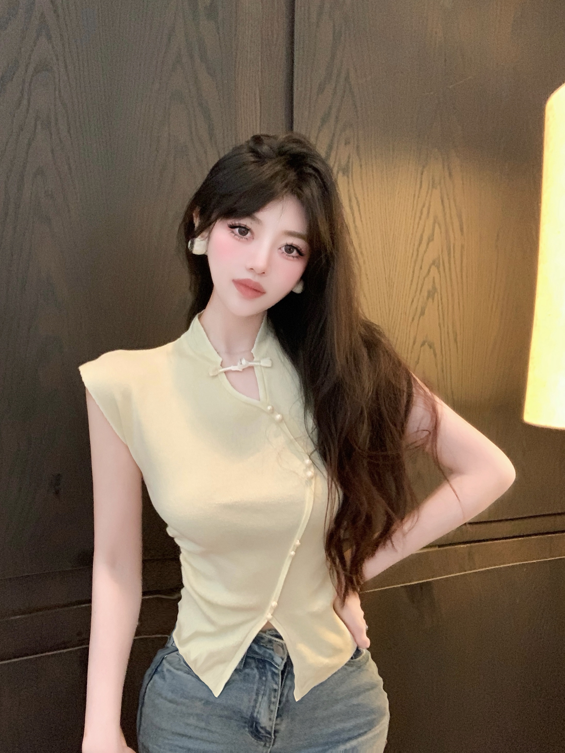 實拍 ——盤扣小立領國風針織新款設計感短袖t恤女夏