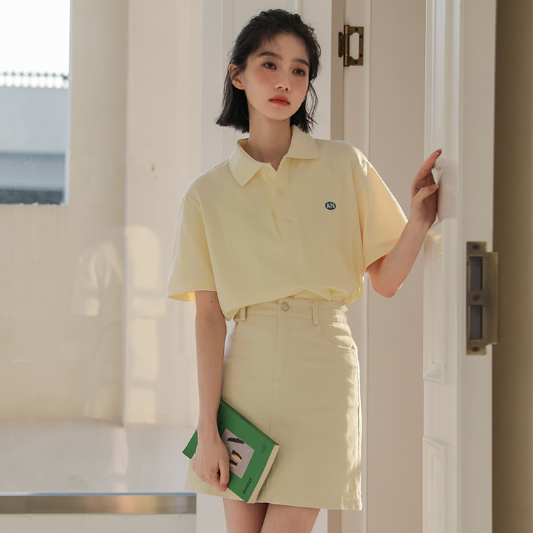 實拍2024新款夏天季POLO衫t恤高級感小眾短袖墨綠色正肩上衣女