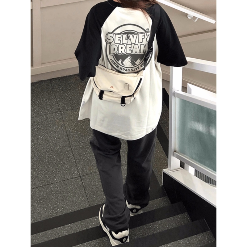 2024年夏裝220g插肩袖100%棉 撞色拼色空白版短袖T恤女純棉M-3XL