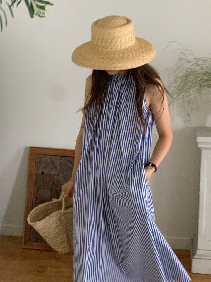 Size has been updated chic spring and summer vacation casual fashion sleeveless off-shoulder pleated striped A-line dress