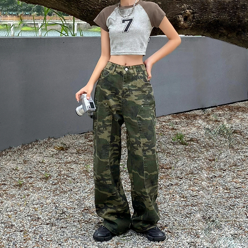 日系潮流設計感春秋季ins潮牛仔褲女寬鬆高街美式休閒工裝牛仔褲